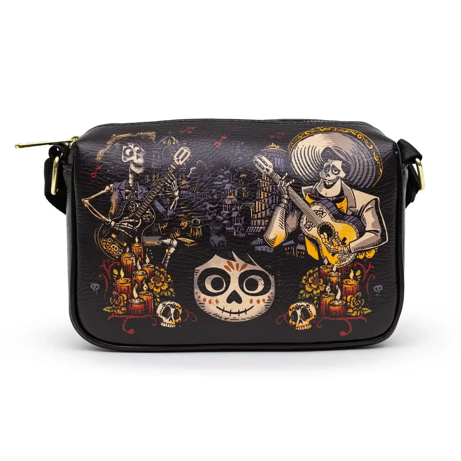 Image of Disney Bag, Cross Body, Rectangle, Coco Characters and Marigold Bridge, Black, Vegan Leather