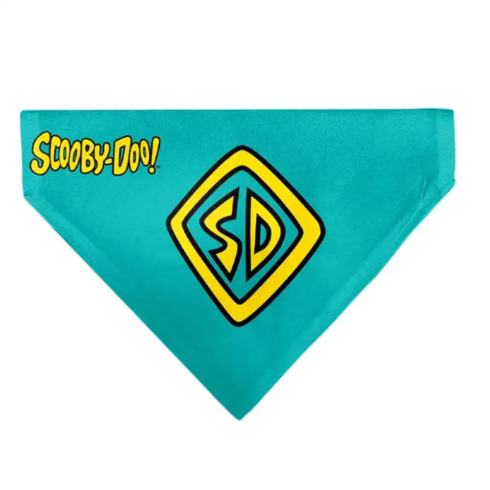 Image of Pet Bandana - Scooby Doo Logo Centered and Collage Blue/Yellow