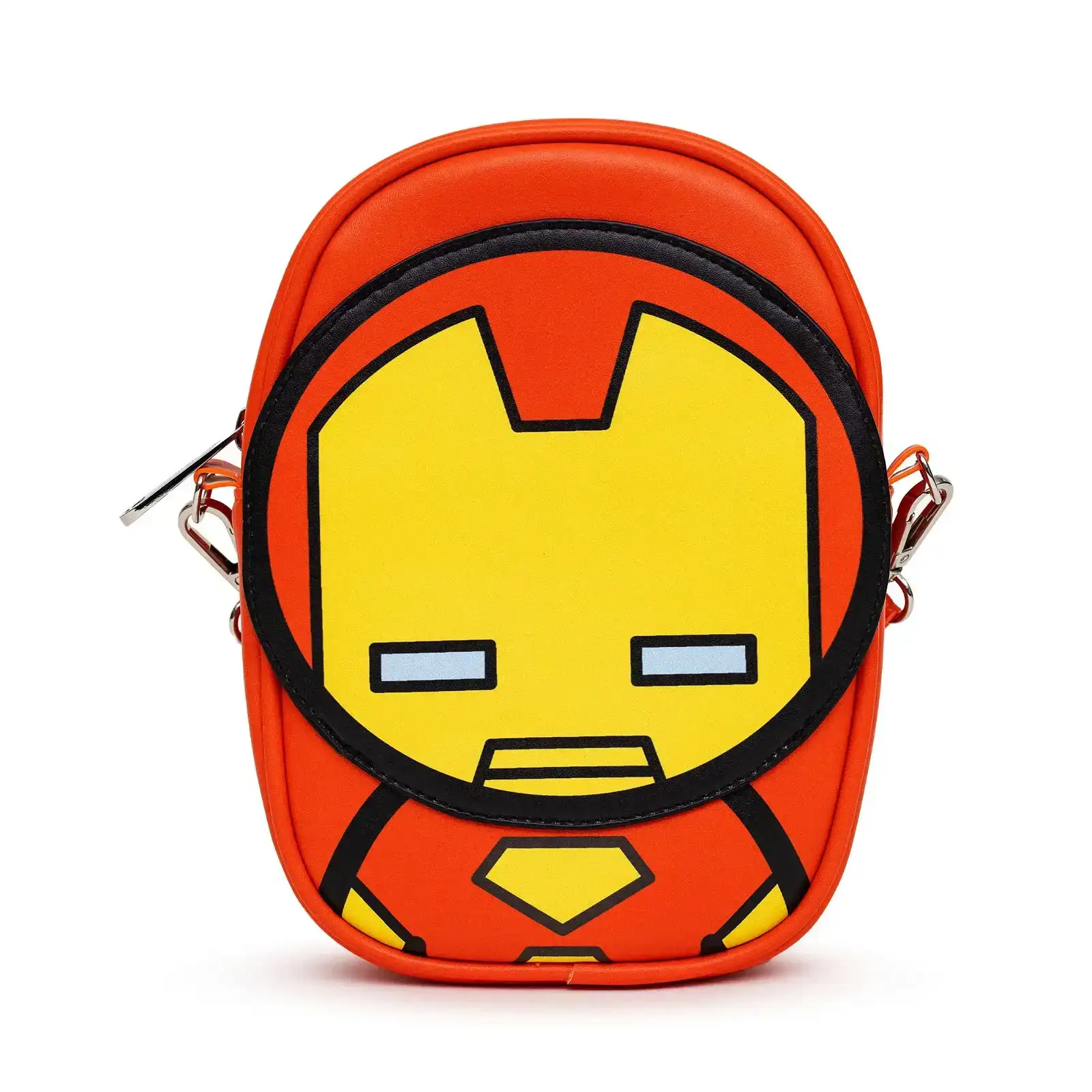 Image of Marvel Comics Bag, Cross Body, Kawaii Iron Man Character Close Up with Face Applique, Vegan Leather