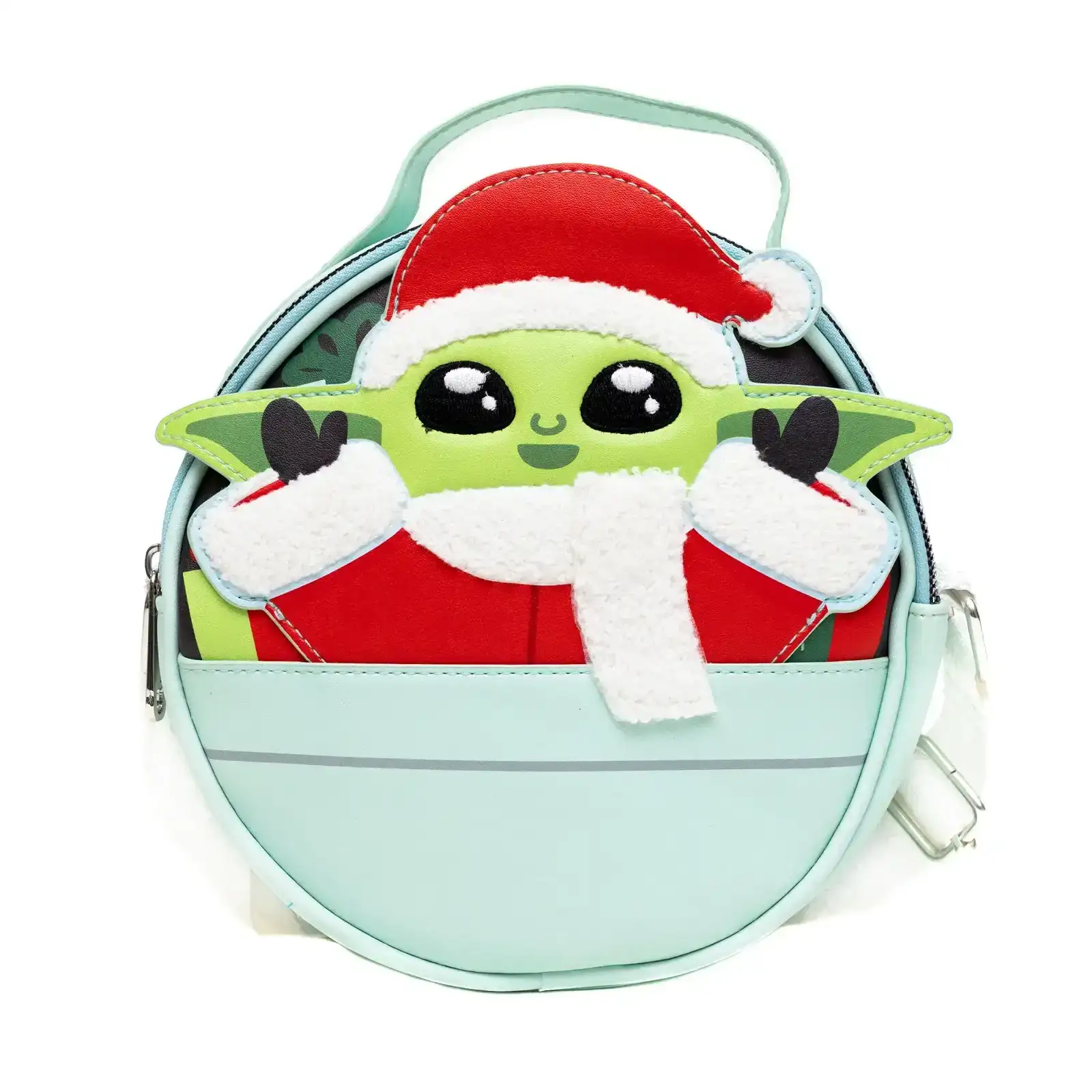 Image of Star Wars Bag, Cross Body, Round, Christmas Holiday Santa Grogu This is the Way Mint, Vegan Leather