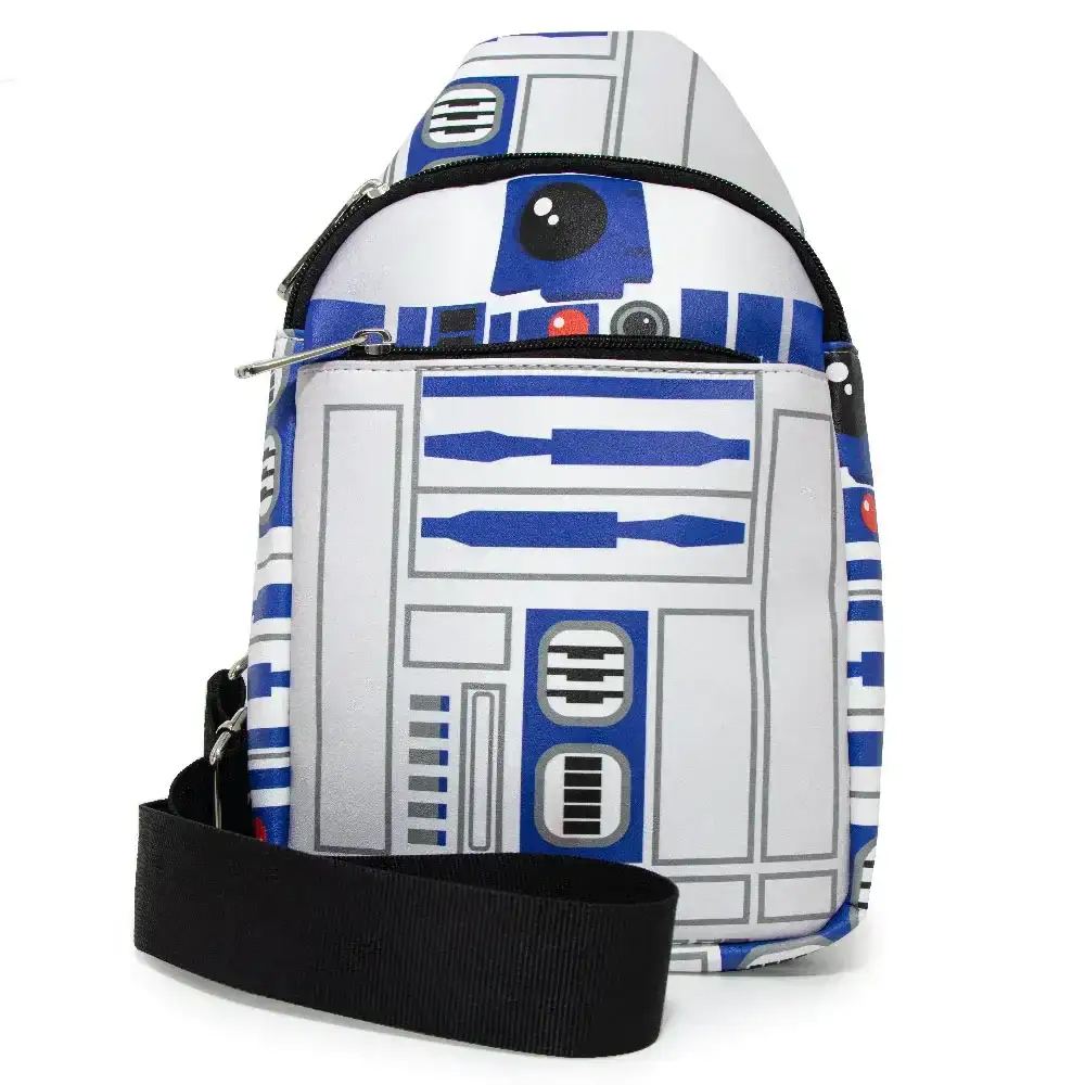 Image of Women's Sling Wallet - Star Wars R2-D2 Bounding Parts White Blues Grays