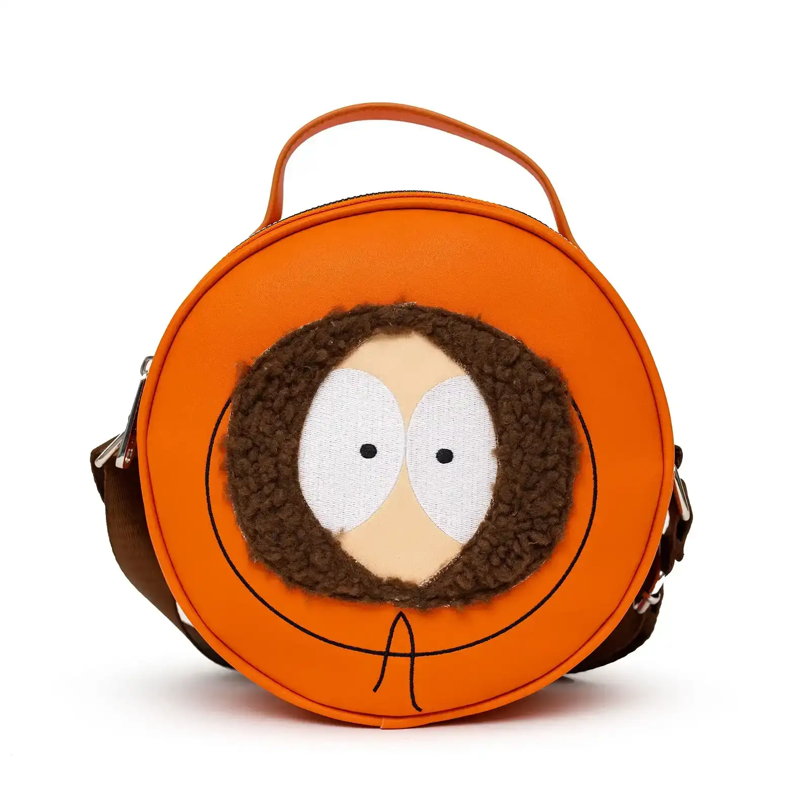 Image of Comedy Central Bag, Cross Body, Round, South Park Kenny Face Close Up with Fur and Embroidery, Orange, Vegan Leather