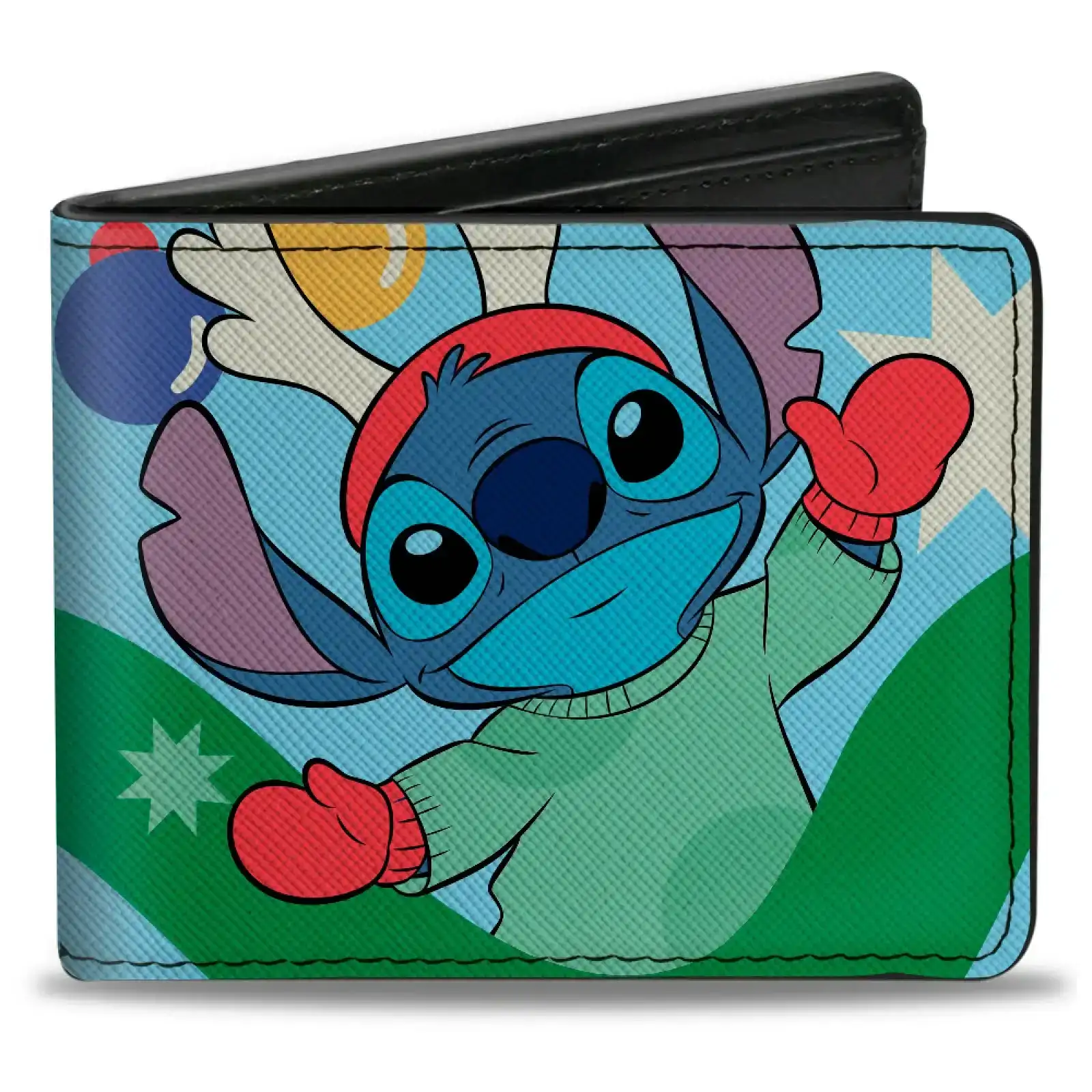 Image of Bi-Fold Wallet - Lilo & Stitch Reindeer Stitch 100% NAUGHTY Holiday Christmas Baby Blue