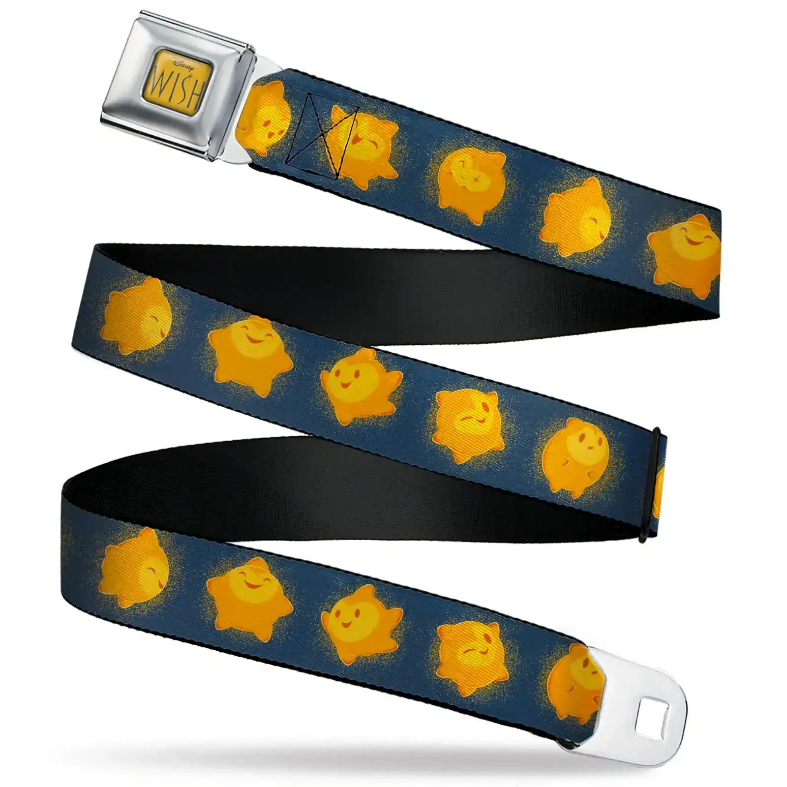 Image of WISH Title Logo Full Color Yellow/Blue Seatbelt Belt - Wish Star Poses Blue/Yellows Webbing