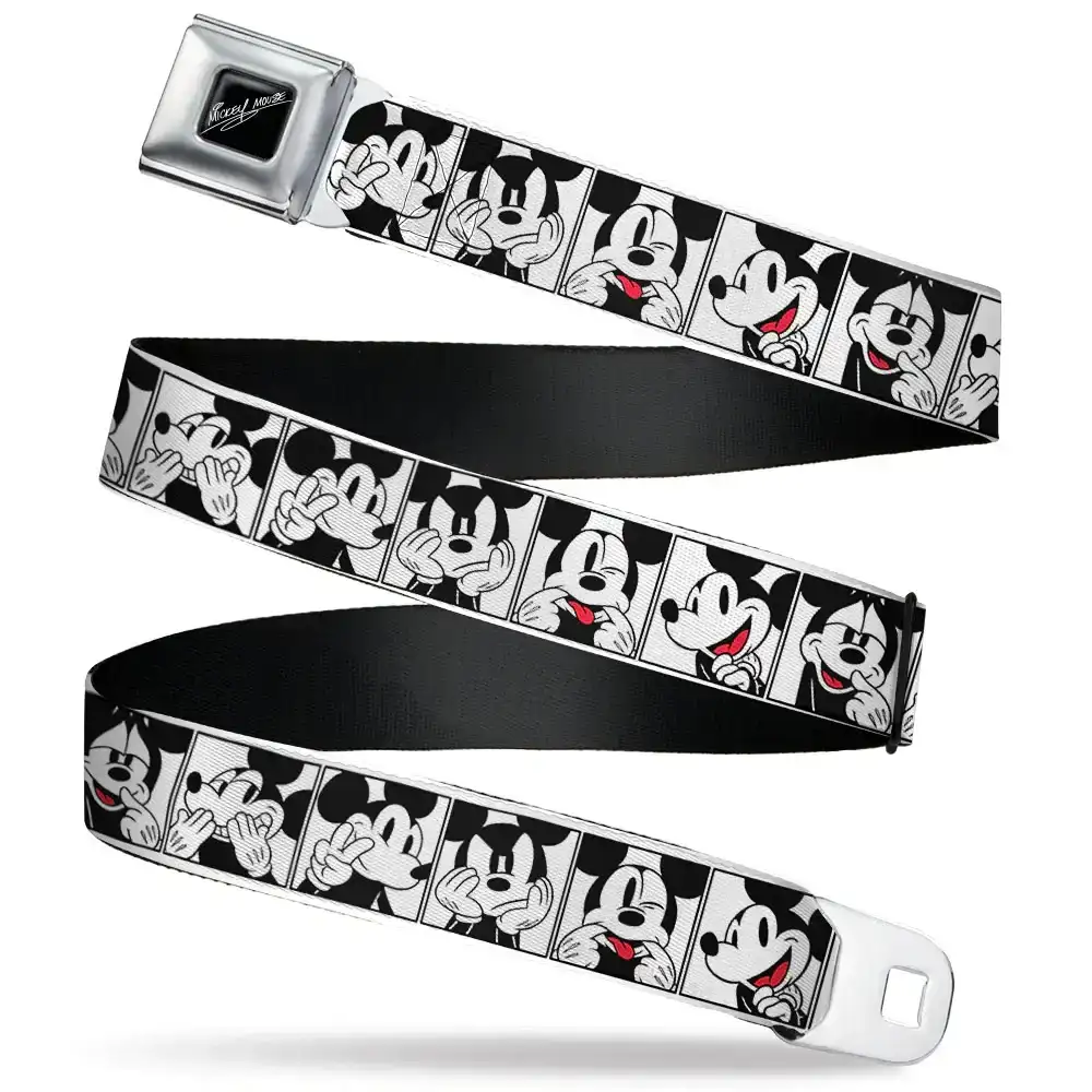 Image of MICKEY MOUSE Autograph Full Color Black/White Seatbelt Belt - Mickey Mouse Expression Blocks White/Black/Red Webbing