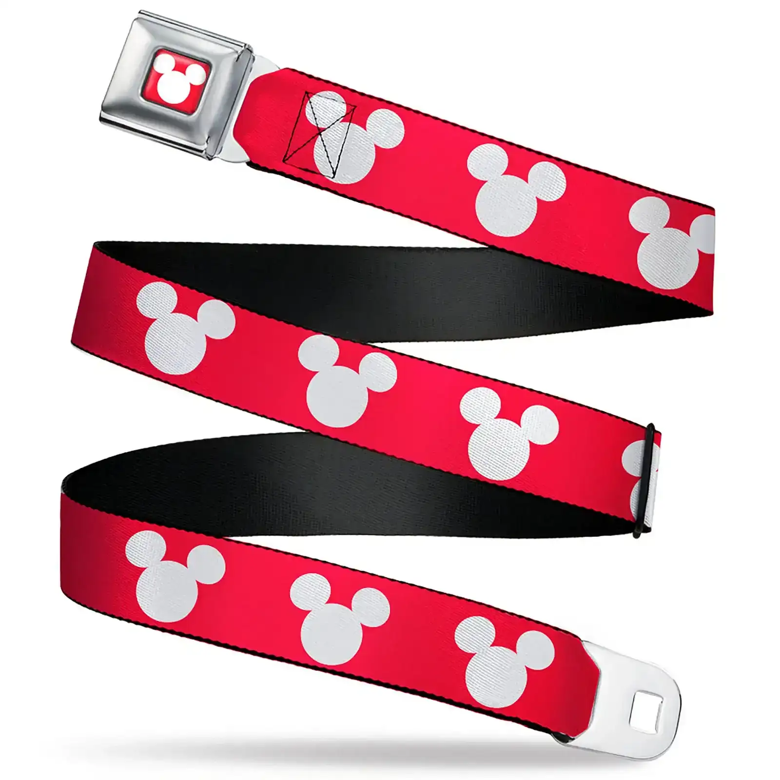 Image of Mickey Mouse Ears Icon Red/White Seatbelt Belt - Mickey Mouse Ears Icon Red/White Webbing