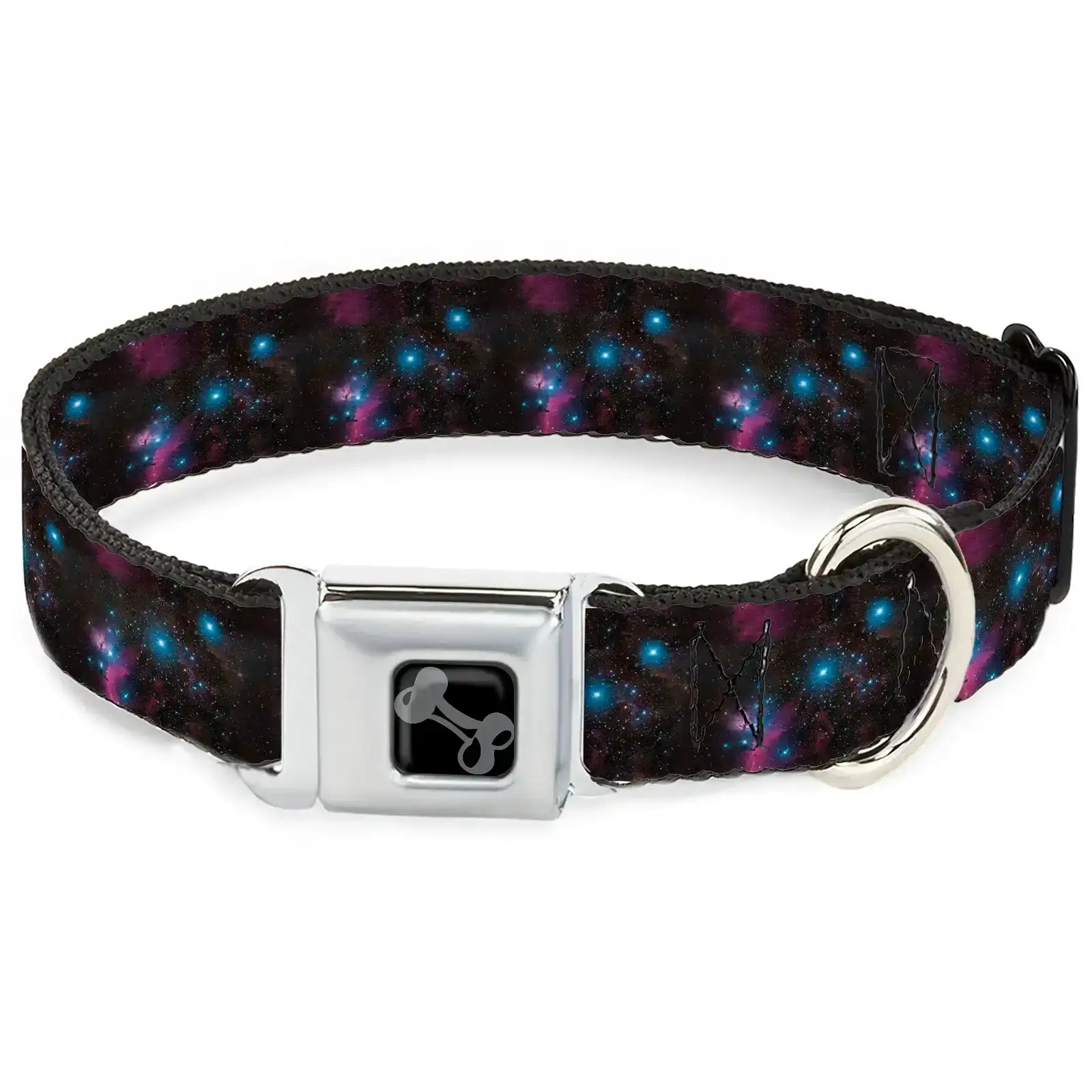 Image of Dog Bone Black/Silver Seatbelt Buckle Collar - Orion's Belt Constellation