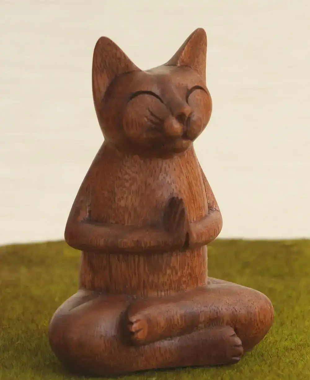 Image of Hand Carved Praying Namaste Cat Statue