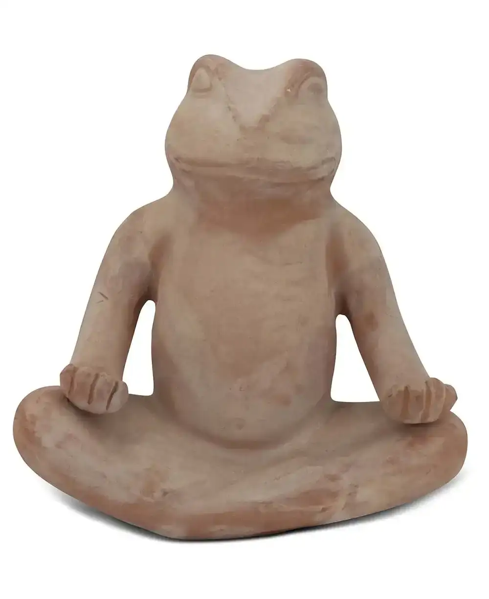 Image of Distressed Wash Terracotta Meditating Frog Statue: A Whimsical Ode to Garden Serenity