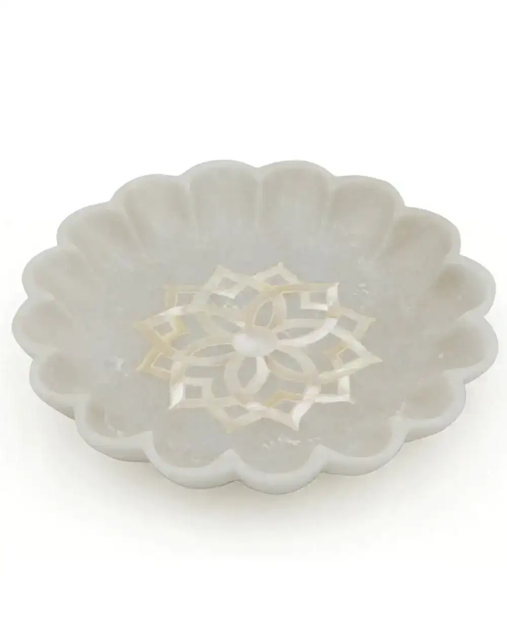 Image of Marble and Mother of Pearl Decorative Lotus Bowl