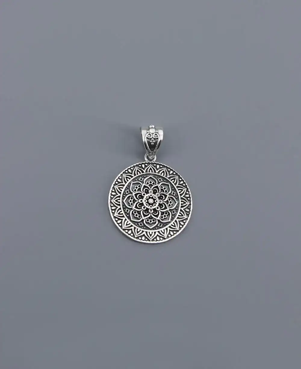 Image of Sterling Silver Lotus Mandala Pendant