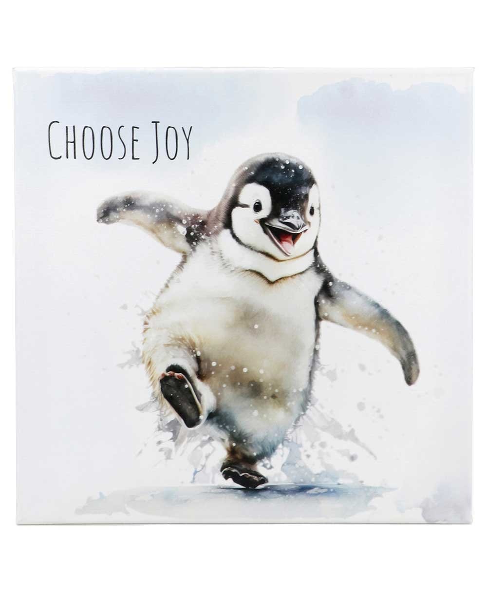 Image of Choose Joy Happy Penguin Inspirational Canvas Print Wall Hanging