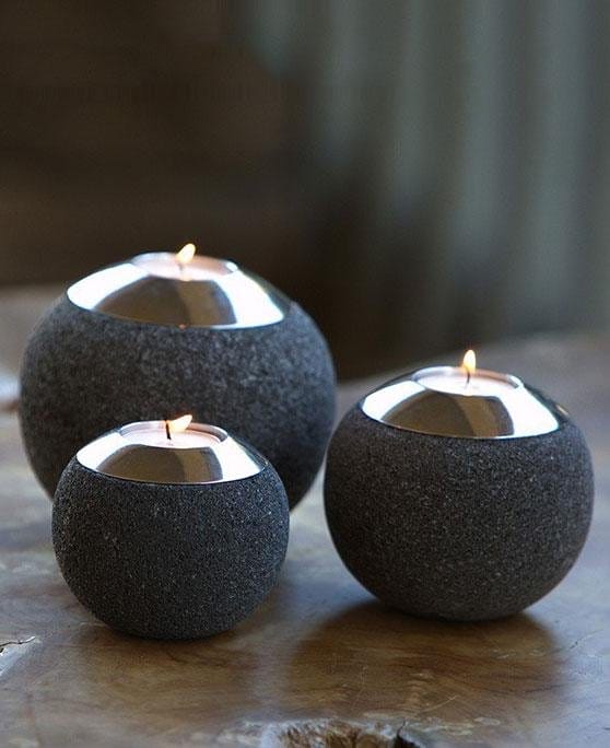 Image of Zen Orb Stone Tealight Holders, Set of 3