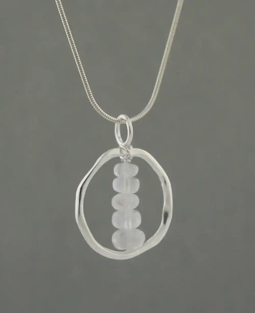 Image of Zen Circle and Moonstone Cairn Pendant, Sterling Silver