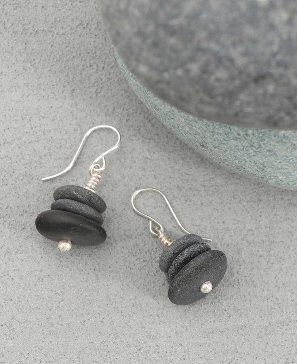 Image of Mini Cairn Earrings, Natural Beach Stone, Made in USA