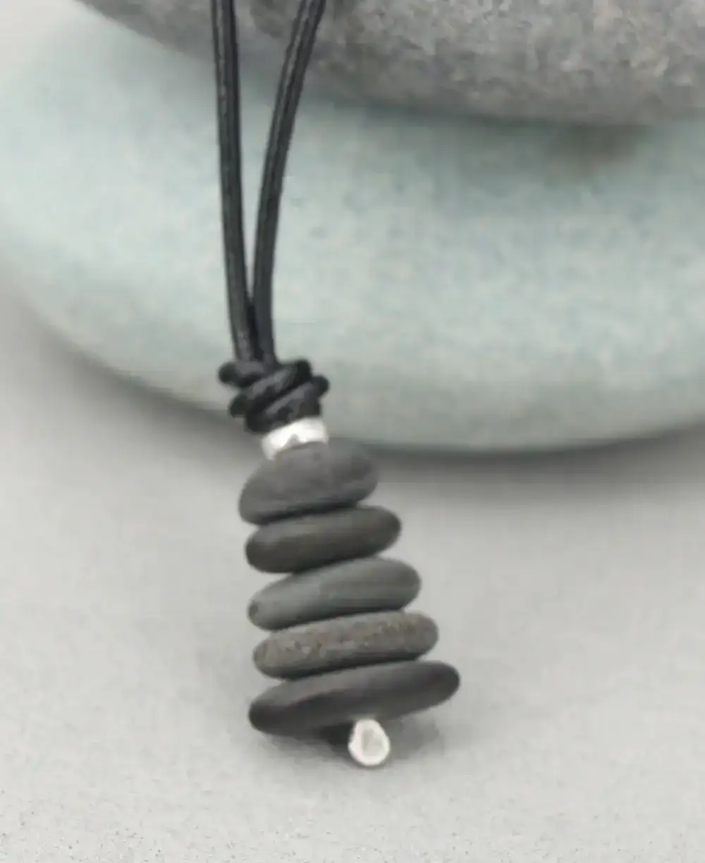 Image of Cairn Pendant Necklace, Natural Beach Stone, Made in USA