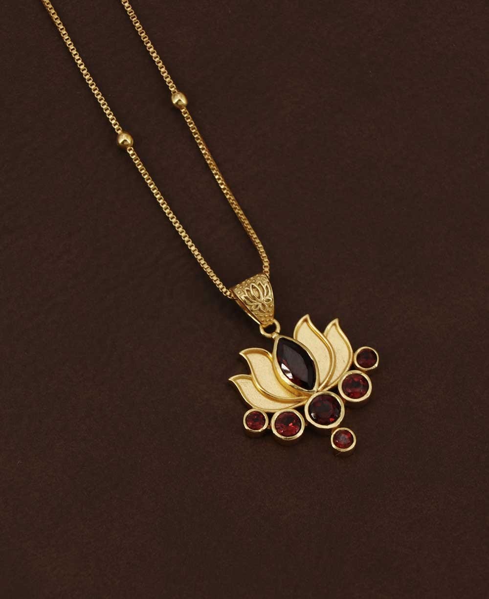 Image of Garnet Gemstone Gold Plated Lotus Necklace
