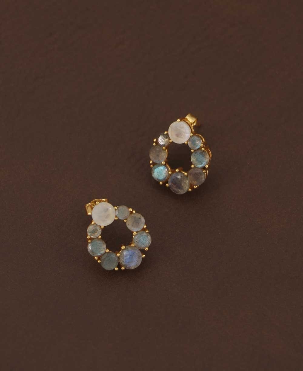 Image of Gold Plated Labradorite Stud Earrings with Rainbow Moonstone