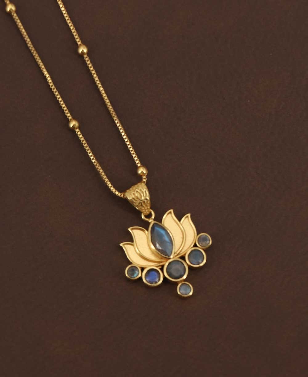 Image of Labradorite Gemstone Gold Plated Lotus Necklace