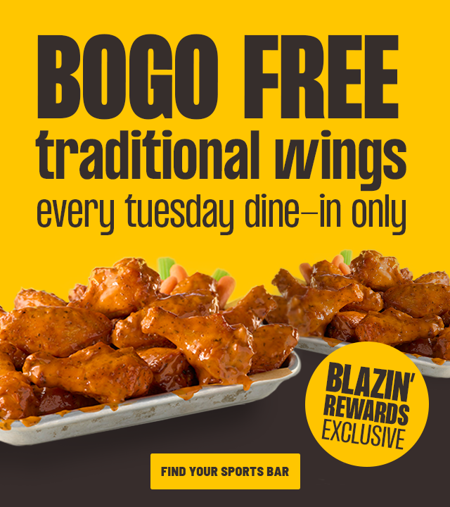 BOGO FREE Traditional Wings Every Tuesday | Dine -In Only | FIND YOUR SPORTS BAR