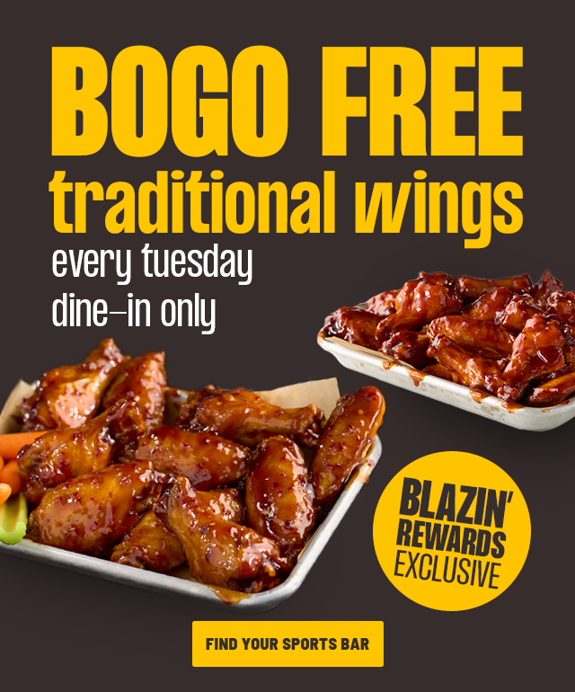 BOGO FREE Traditional Wings Every Tuesday | Dine -In Only | FIND YOUR SPORTS BAR