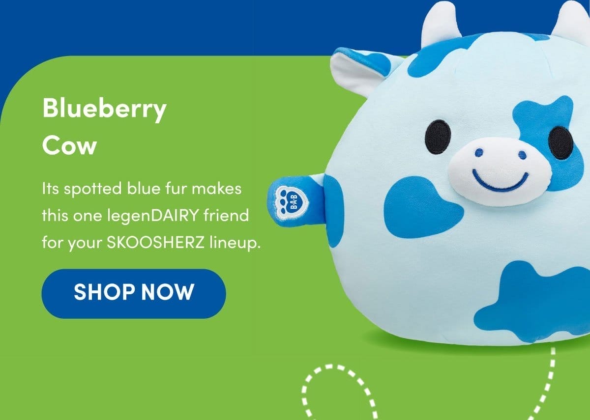 Blueberry Cow | Its spotted blue fur makes this one legenDAIRY friend for your SKOOSHERZ lineup. | SHOP NOW