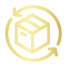 a gold icon of a box with two arrows around it.