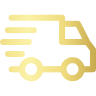 a gold delivery truck icon on a black background.