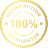 a gold satisfaction guarantee stamp on a black background