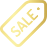 a black and gold sale tag on a black background.