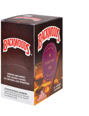 a box of backwoods cigars with a purple label