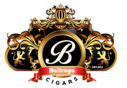 a logo for buitrago cigars with a red ribbon