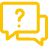 a yellow speech bubble with a question mark inside of it.