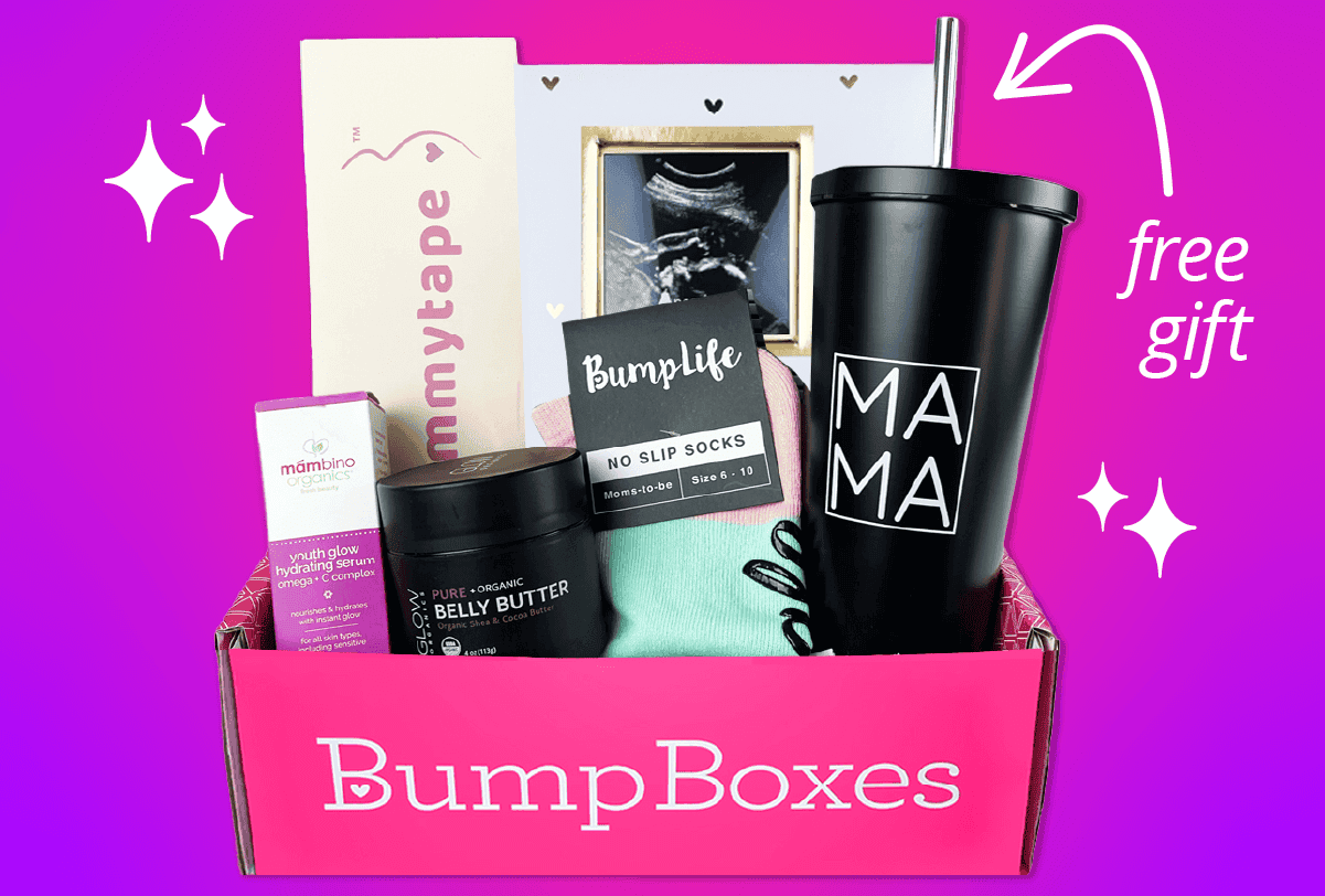 image of open Bump Box with FREE Mama Tumbler