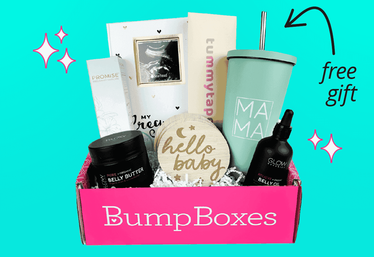 image of open Bump Box with FREE Mama Tumbler