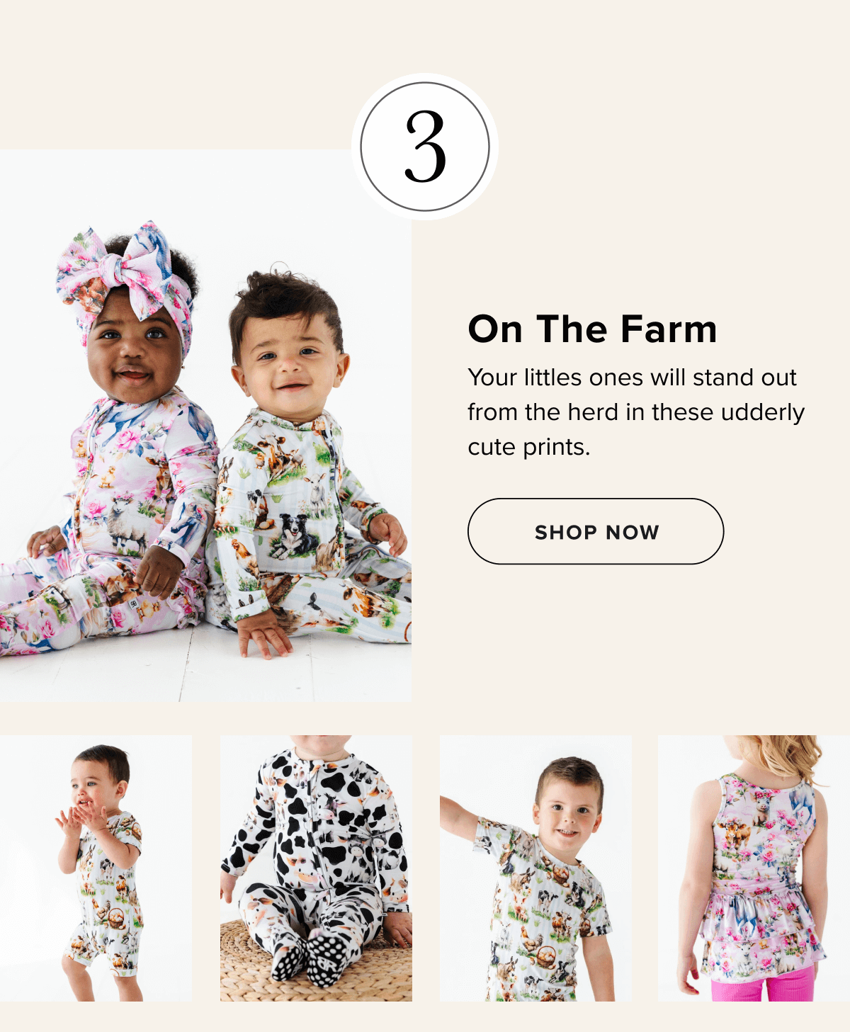 On The Farm Your littles ones will stand out from the herd in these udderly cute prints.