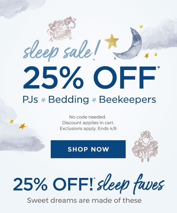 Sleep Sale! 25% off PJs, bedding & beekeepers!