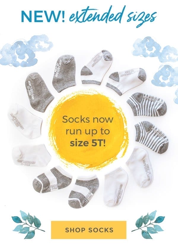 Socks now run up to size 5T!