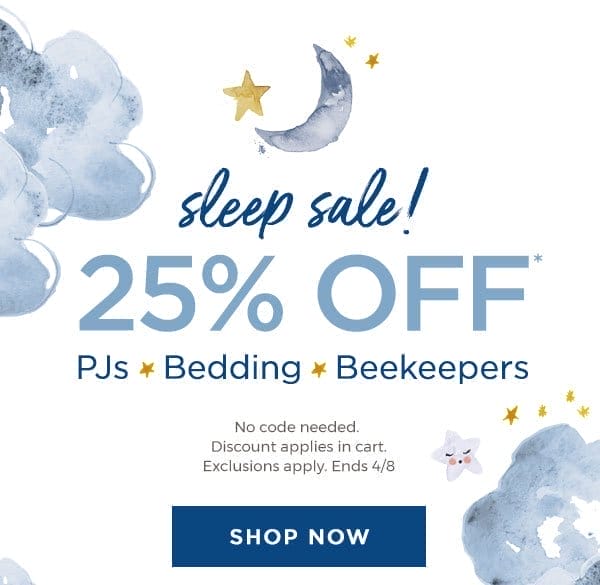 Sleep Sale! 25% off PJs, bedding & beekeepers!