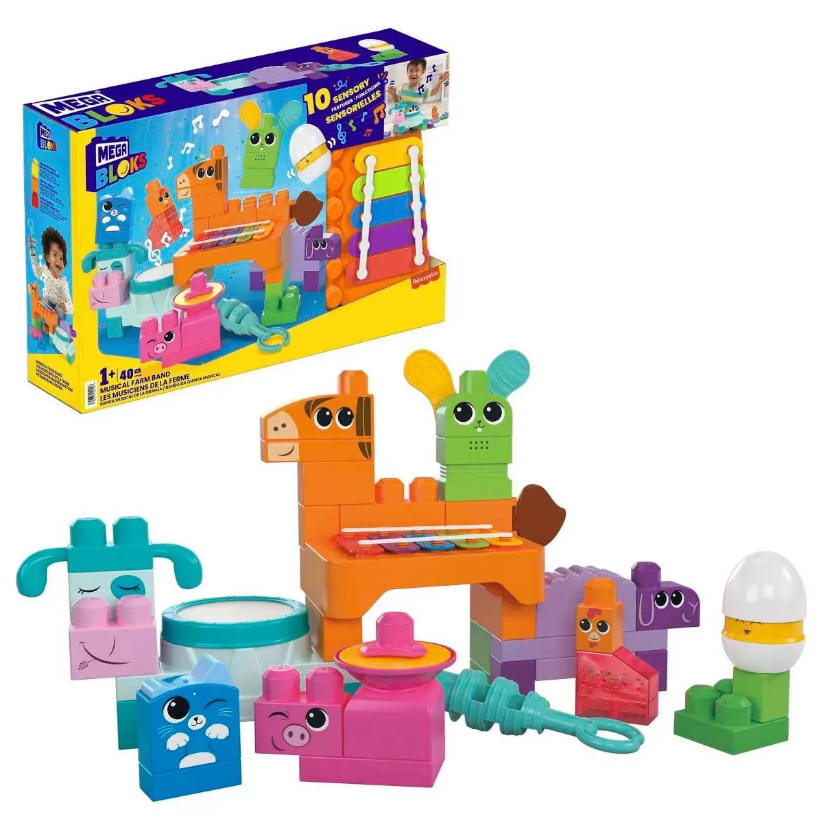 Image of Mega Bloks Musical Farm Band Sensory Block Toy - 45pcs