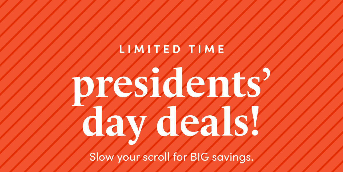 LIMITED TIME presidents' day deals! Slow your scroll for BIG savings.