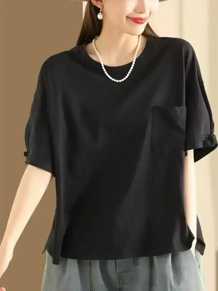 Women Summer Casual Solid Loose Cotton Shirt