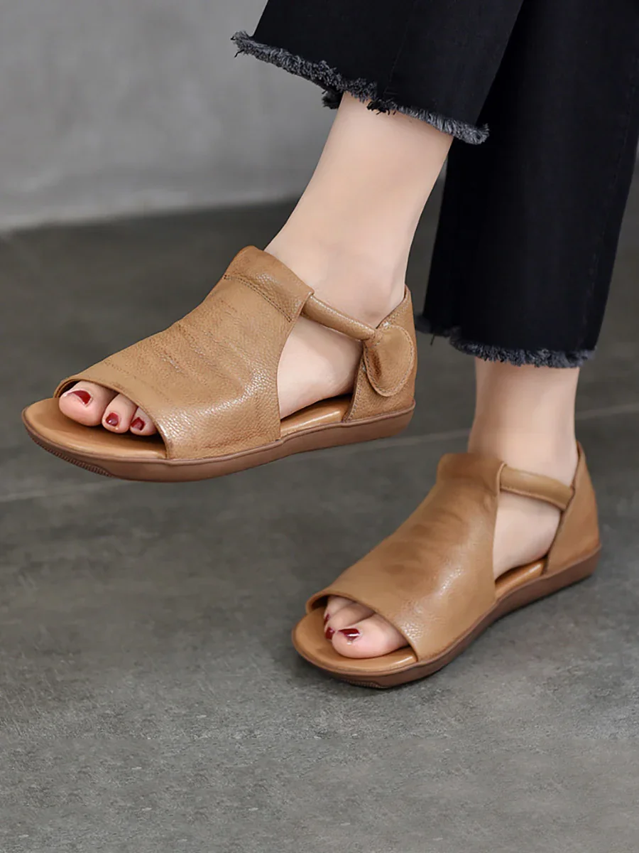 Summer Casual Solid Soft Leather Flat Sandals
