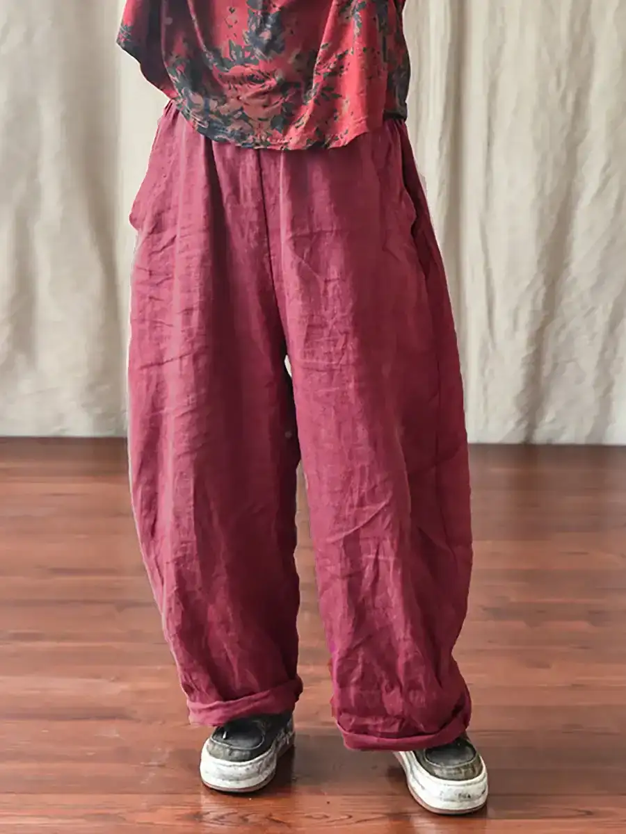  Linen Elastic Waist Pants