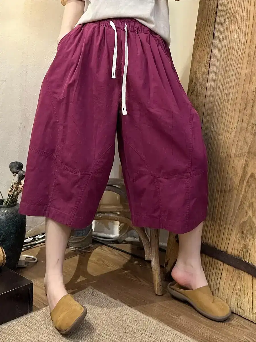 Summer Casual Solid Wide-leg Calf-Length Pants