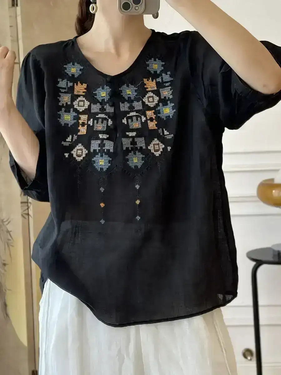 Embroidery Ramie Shirt