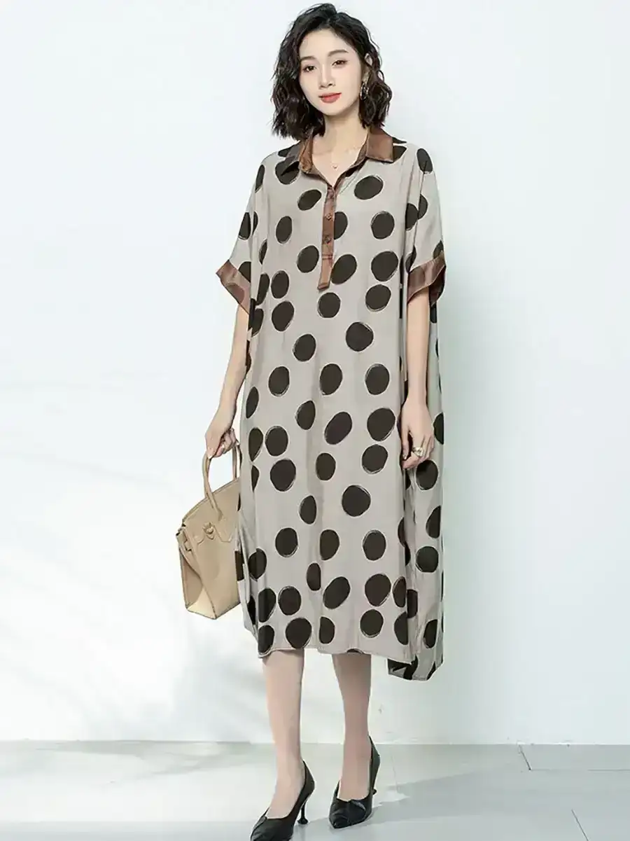 Dot Print Claf-Length Dress