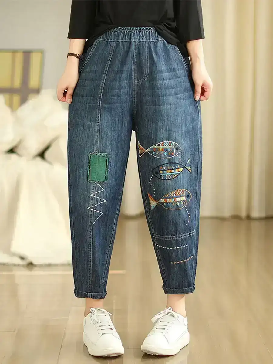 Fish Embroidery Jeans