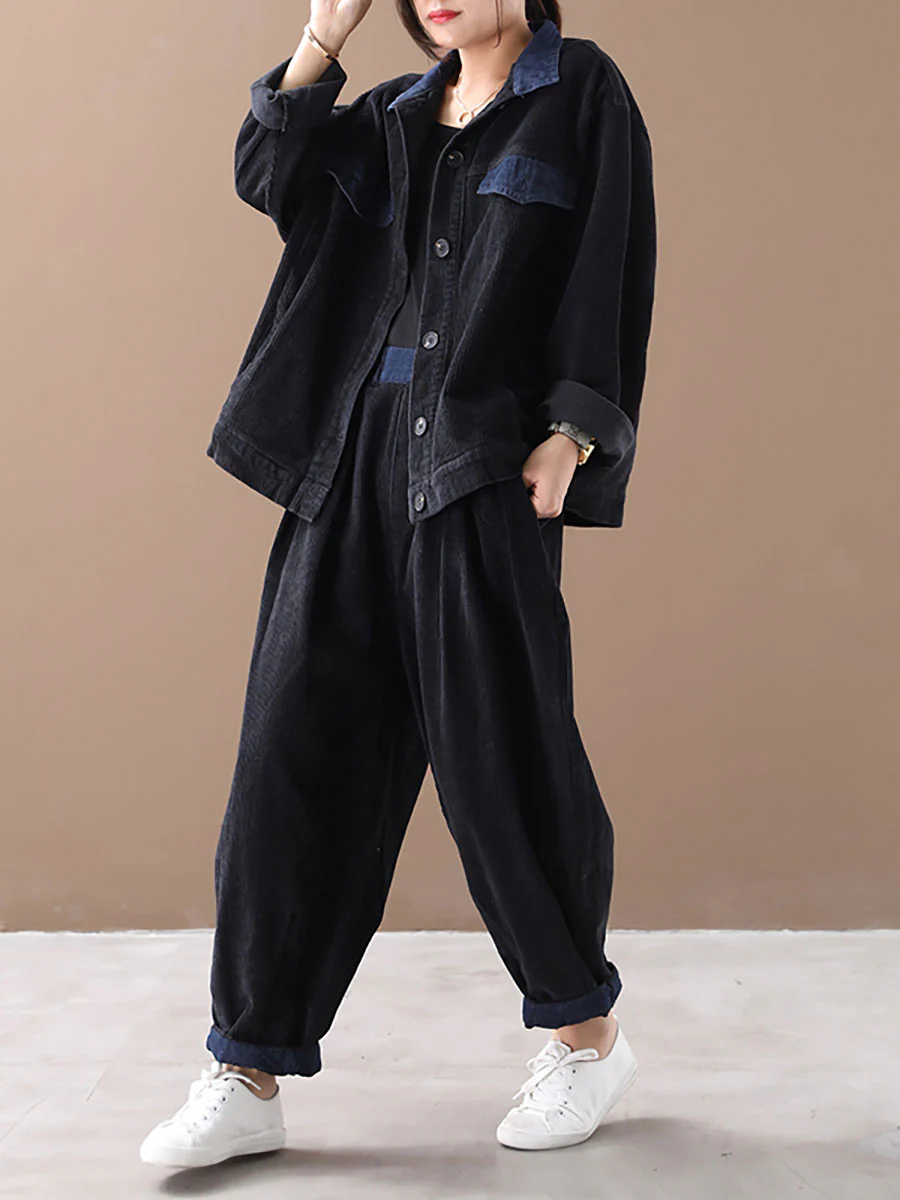 Women Autumn Vintage Coat + Harem Pants Sets