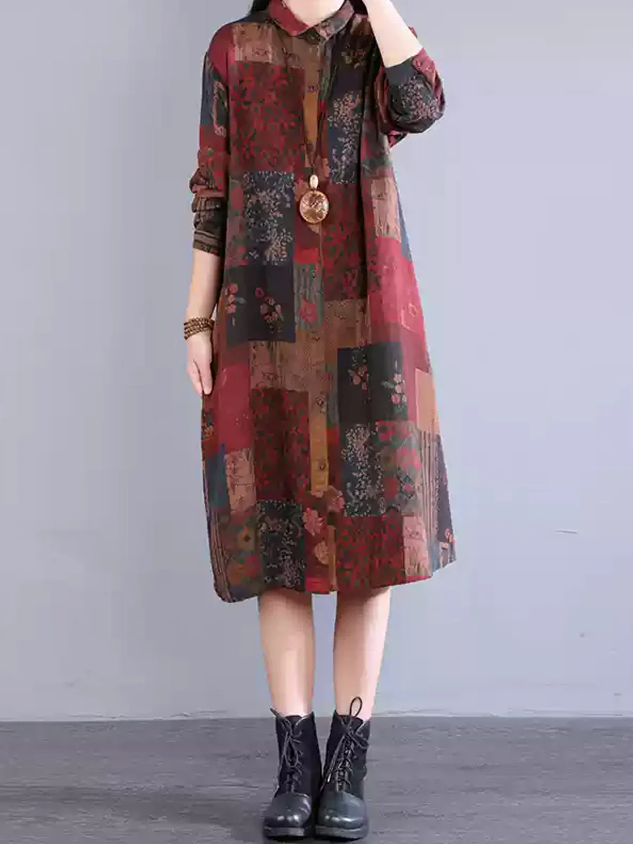 Autumn Artsy Patch Flower 100%Cotton Dress